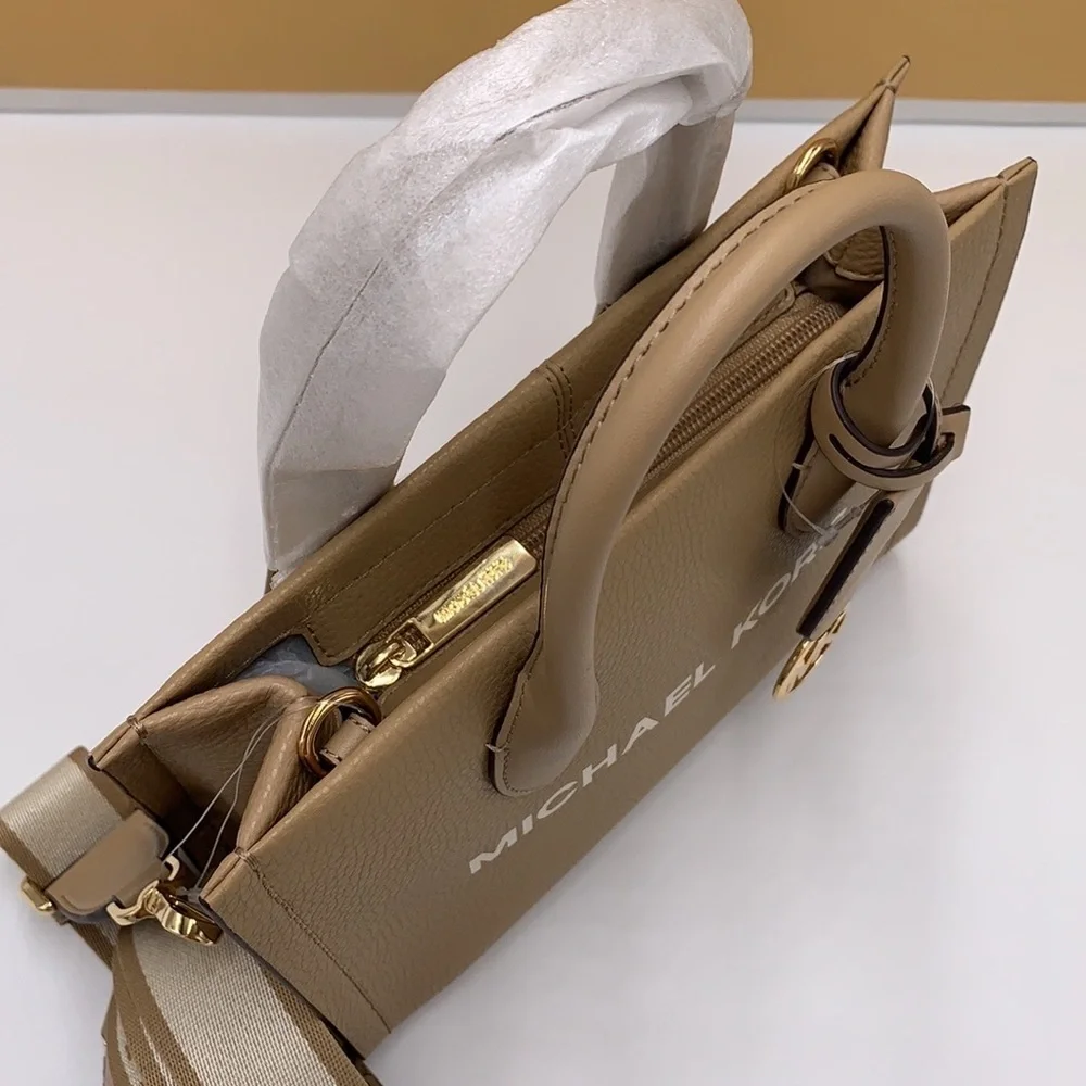 Michael Kors Mirella Small Pebbled Leather Crossbody Top Zip XBODY Bag Camel NWT - Picture 12 of 16